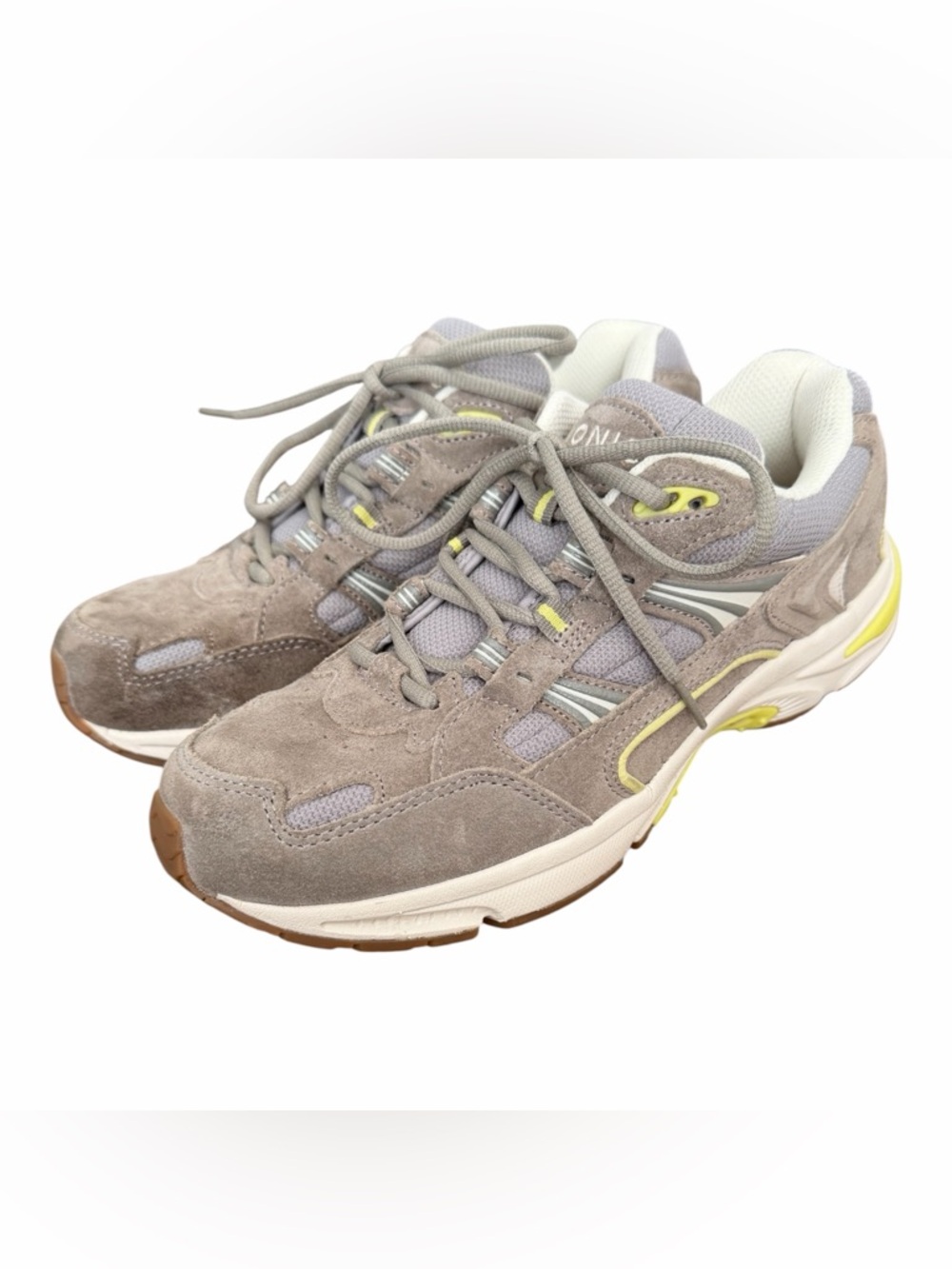 Vionic Women's Gray Suede & Mesh Sneakers with Yellow Highlights